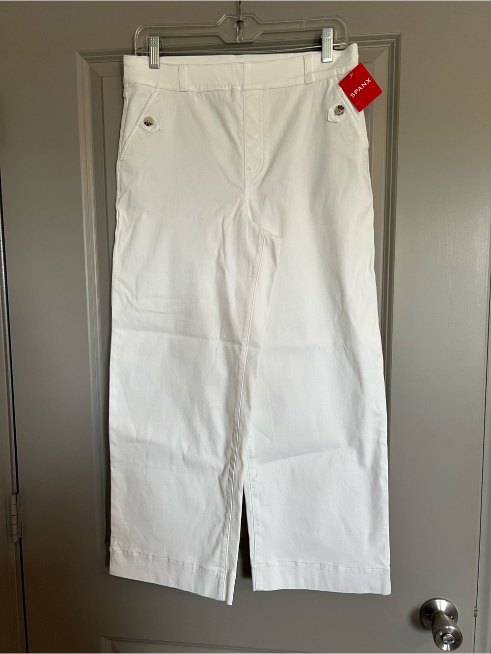SPANX White Wide-Leg Cropped Twill Pants Size Large NWT